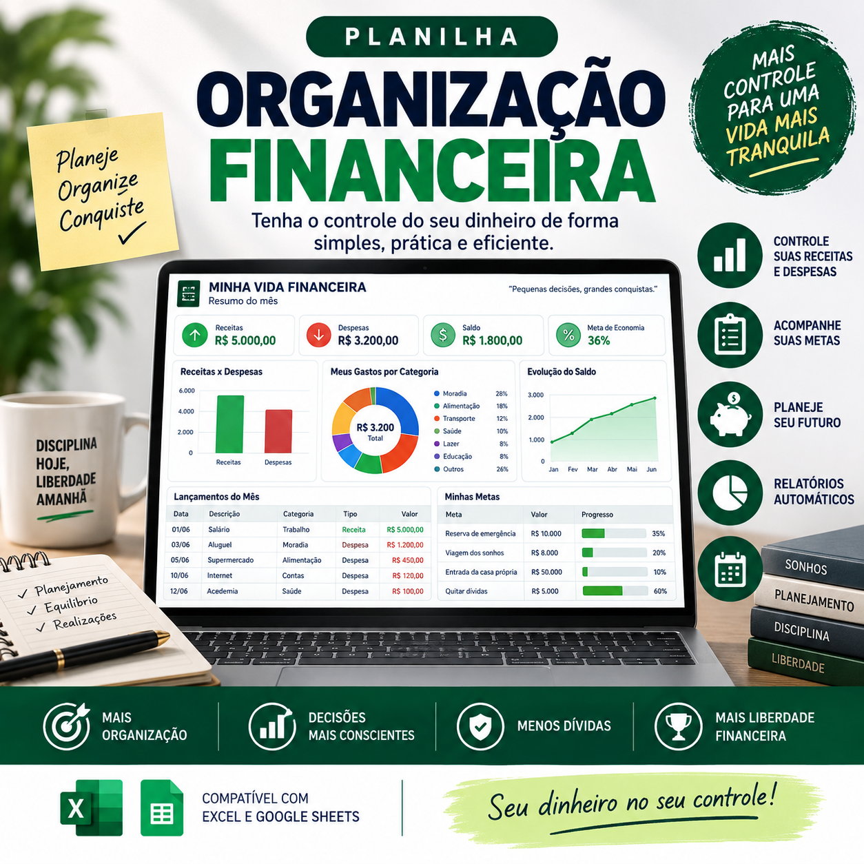 Capa do bônus 1: Planilha de Organização Financeira